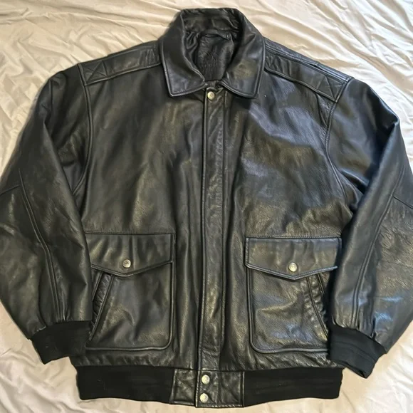 90s OLD ROUNDTREE&YORKE レザージャケット XL 90~00's ROUNDTREE & YORKE Leather Blouson, Black - Vintage